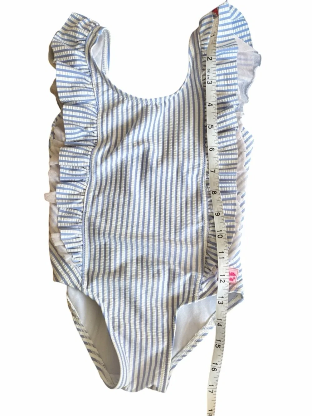 RuffleButts Periwinkle Blue Seersucker Waterfall One Piece UPF 50+ Size 2T